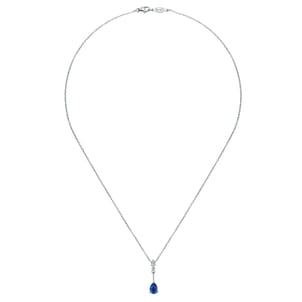 14K White Gold Pear Shaped Sapphire and Diamond Drop Pendant Necklace