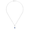 14K White Gold Pear Shaped Sapphire and Diamond Drop Pendant Necklace - 0.03 ct