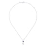 14K White Gold Pear Shaped Sapphire and Diamond Halo Pendant Necklace with Pearl - 0.1 ct