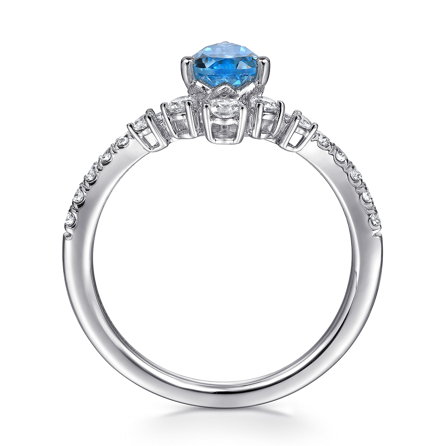 14K White Gold Pear Shaped Swiss Blue Topaz and Diamond Ring - 0.33 ct - Shot 2