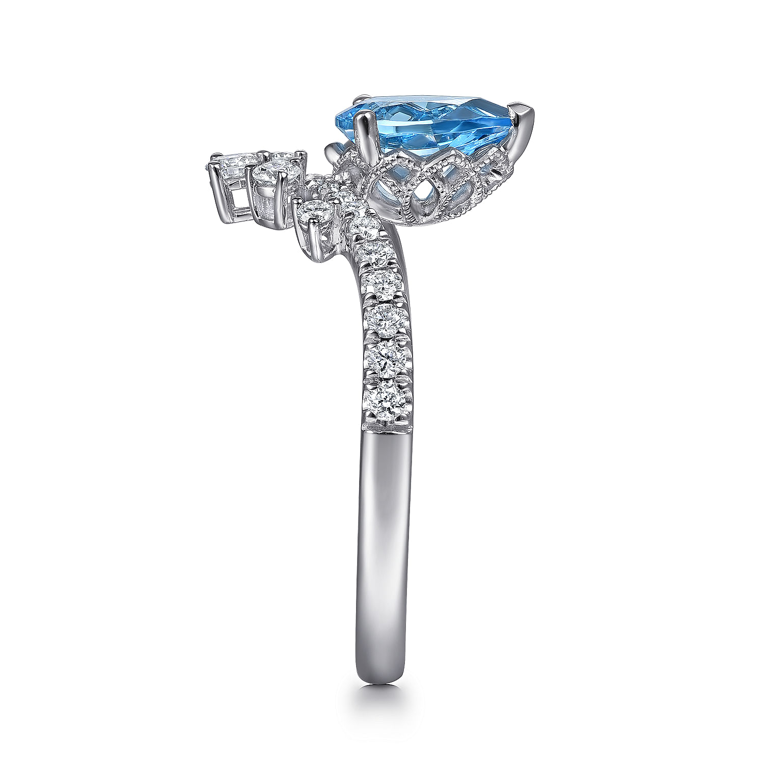 14K White Gold Pear Shaped Swiss Blue Topaz and Diamond Ring - 0.33 ct - Shot 4