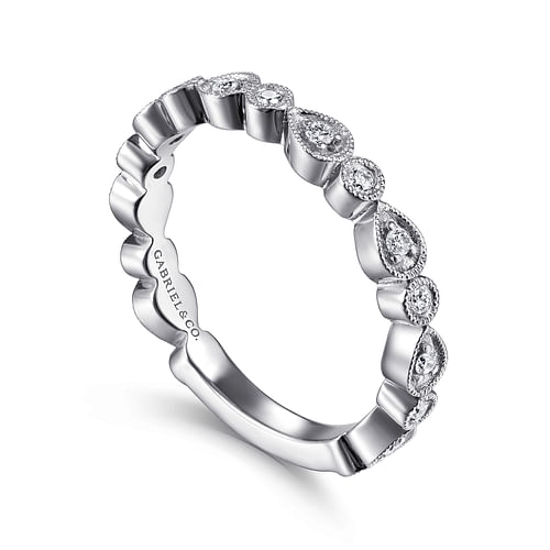14K White Gold Pear and Round Station Stackable Diamond Ring - 0.2 ct - Shot 3