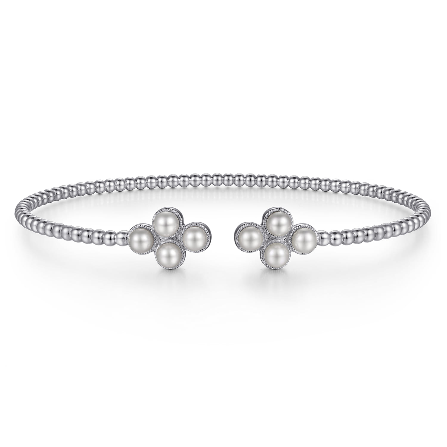 14K White Gold Pearl Bujukan Open Bangle - Shot 1