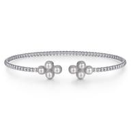 14K White Gold Pearl Bujukan Open Bangle