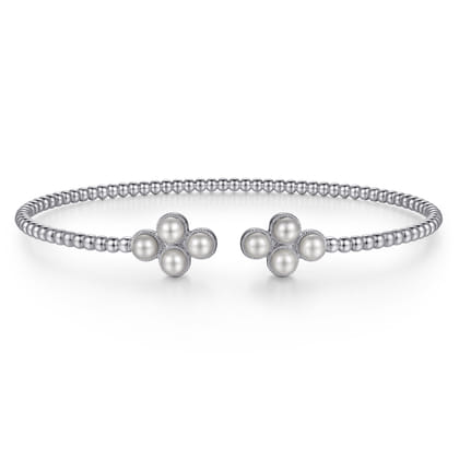14K White Gold Pearl Bujukan Open Bangle