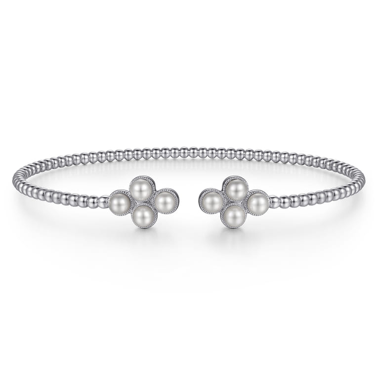 14K White Gold Pearl Bujukan Open Bangle - Shot 1