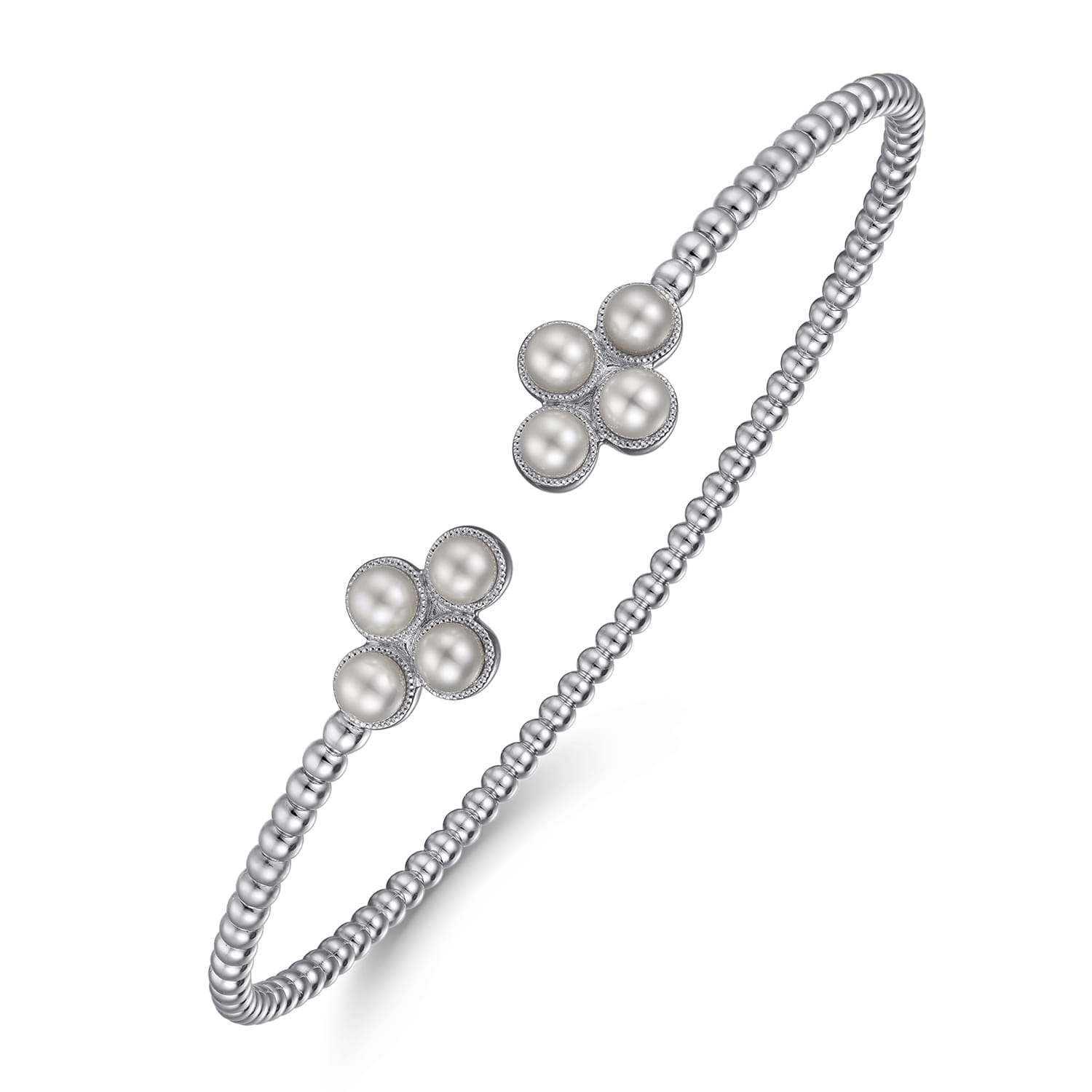 14K White Gold Pearl Bujukan Open Bangle - Shot 2