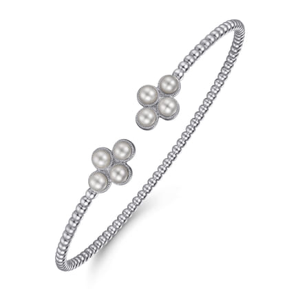 14K White Gold Pearl Bujukan Open Bangle