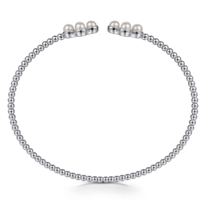 14K White Gold Pearl Bujukan Open Bangle
