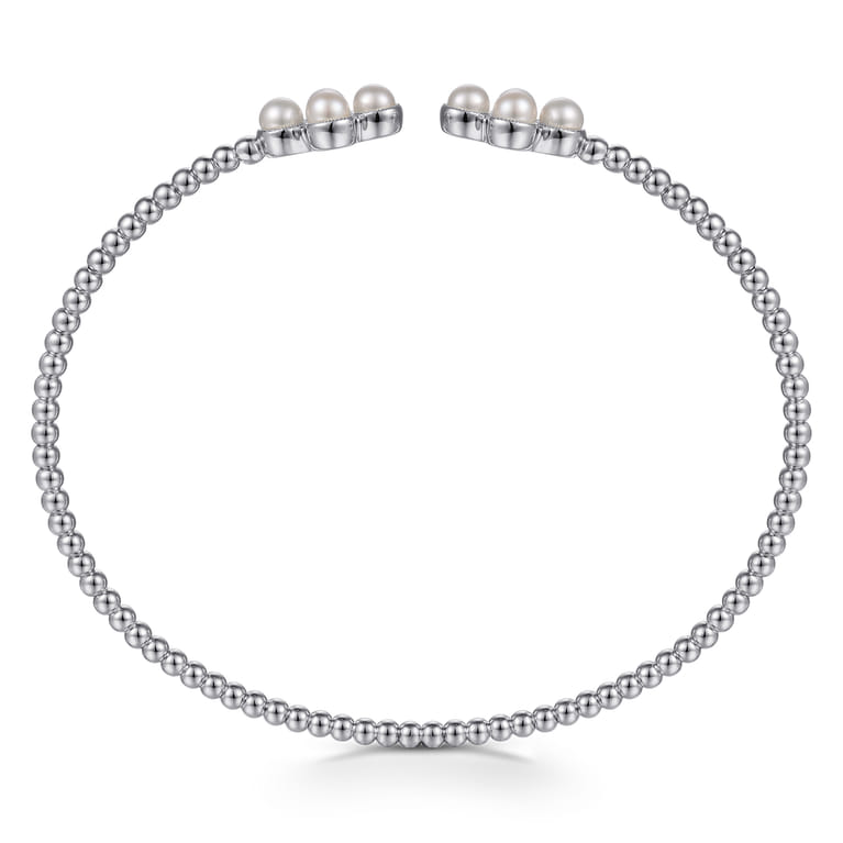 14K White Gold Pearl Bujukan Open Bangle - Shot 3