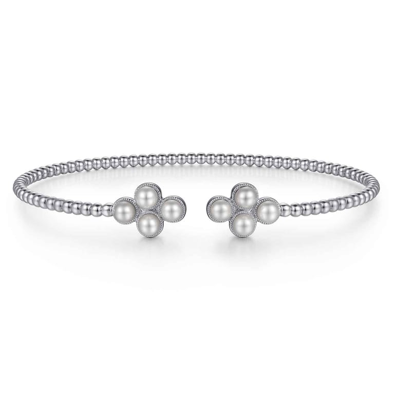 14K White Gold Pearl Bujukan Open Bangle - Shot 1