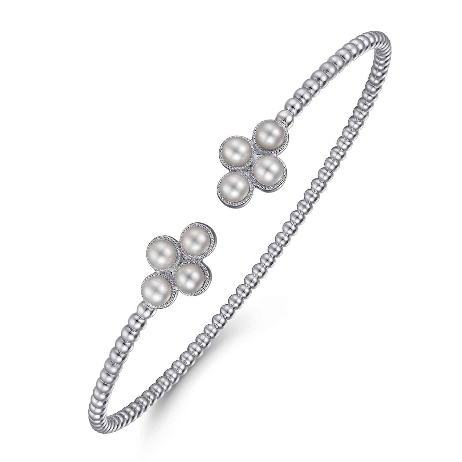 14K White Gold Pearl Bujukan Open Bangle - Shot 2