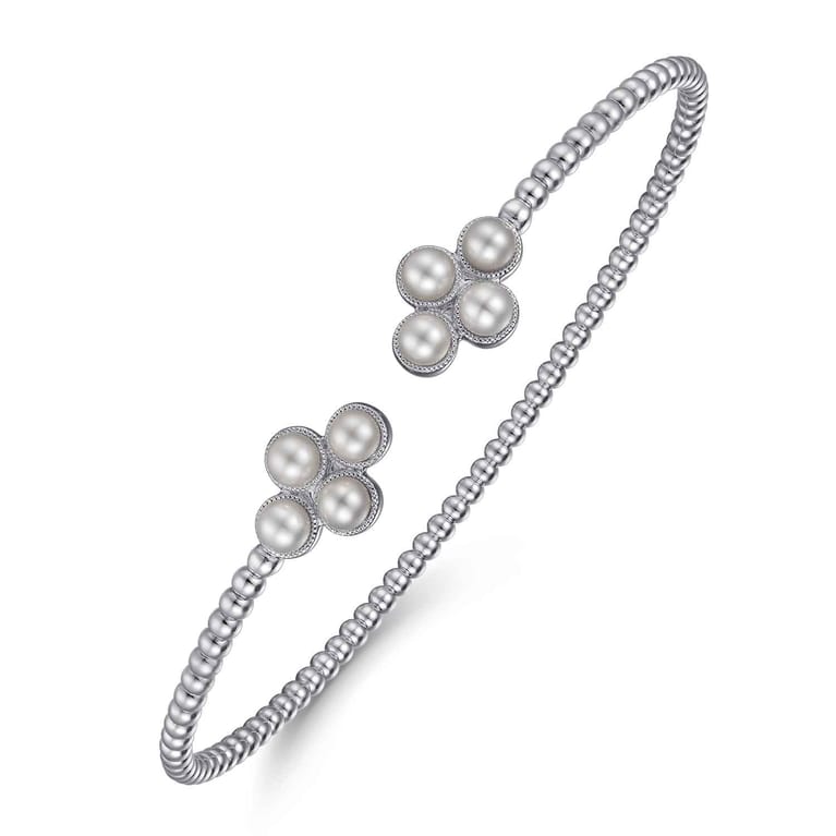 14K White Gold Pearl Bujukan Open Bangle - Shot 2