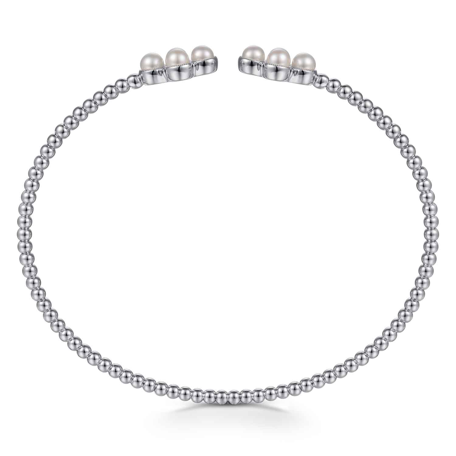 14K White Gold Pearl Bujukan Open Bangle - Shot 3