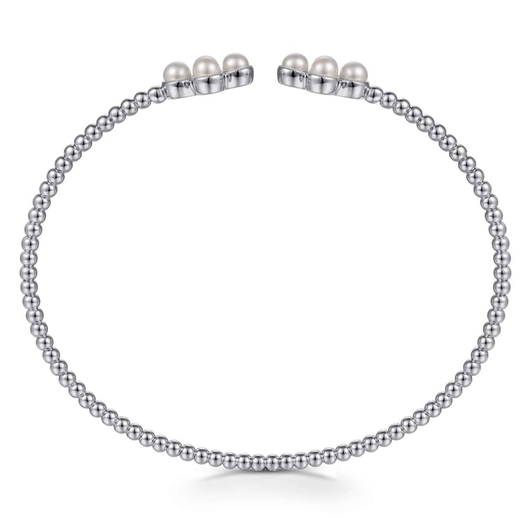 14K White Gold Pearl Bujukan Open Bangle - Shot 3