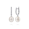 14K White Gold Pearl Drop Diamond Huggies - 0.12 ct