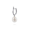 14K White Gold Pearl Drop Diamond Huggies - 0.12 ct