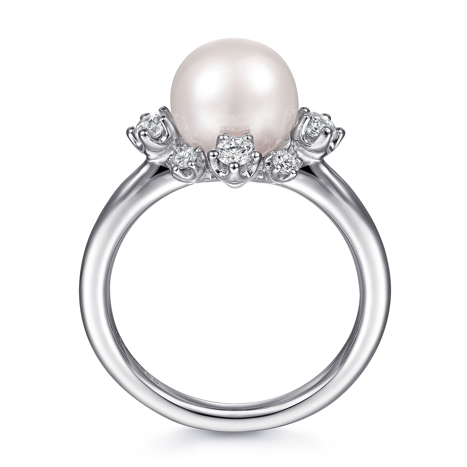 14K White Gold Pearl Ring with Bursting Diamond Halo - 0.3 ct - Shot 2