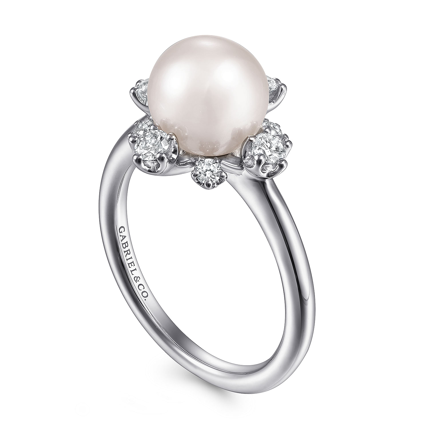 14K White Gold Pearl Ring with Bursting Diamond Halo - 0.3 ct - Shot 3