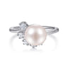 14K White Gold Pearl Ring with Diamond Accent - 0.21 ct