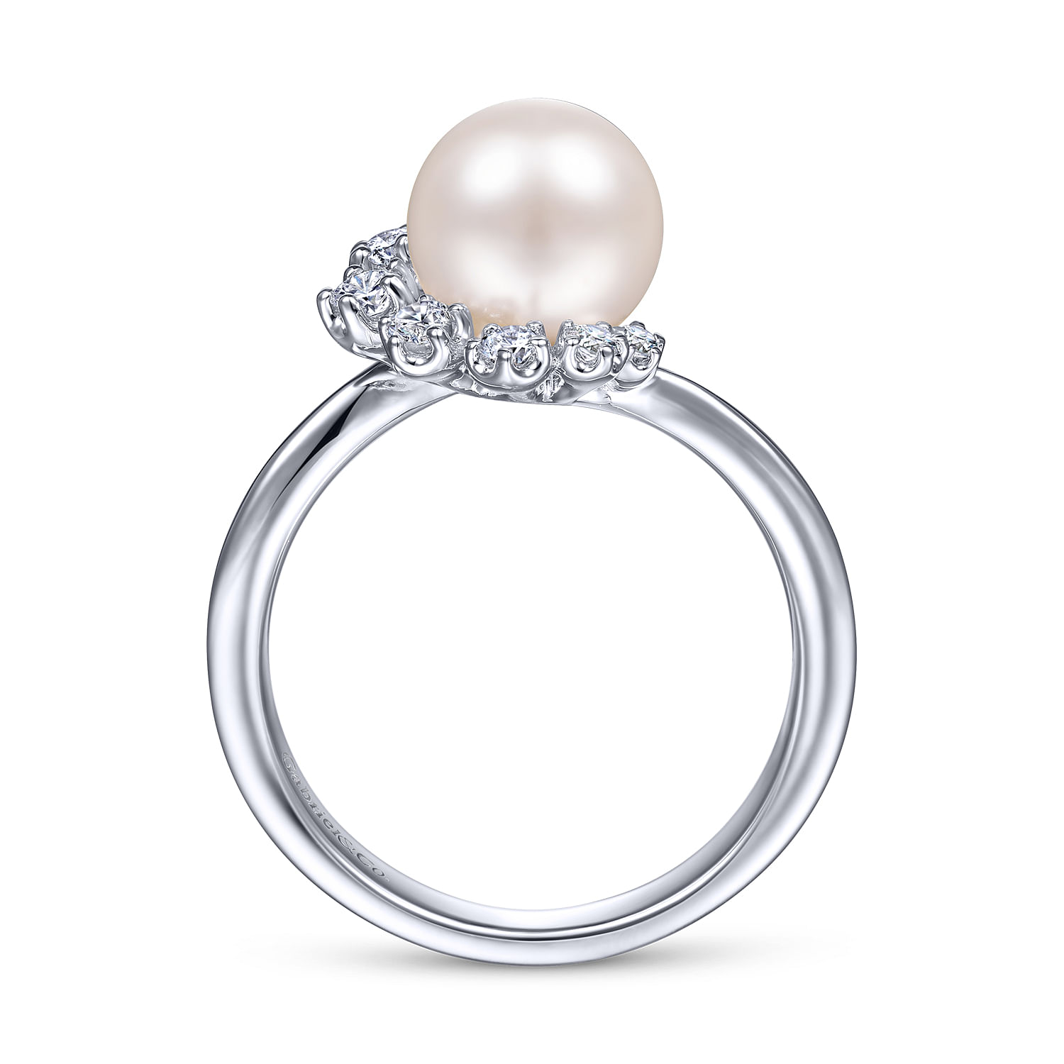 14K deals white gold pearl ring with tiny Diamonds