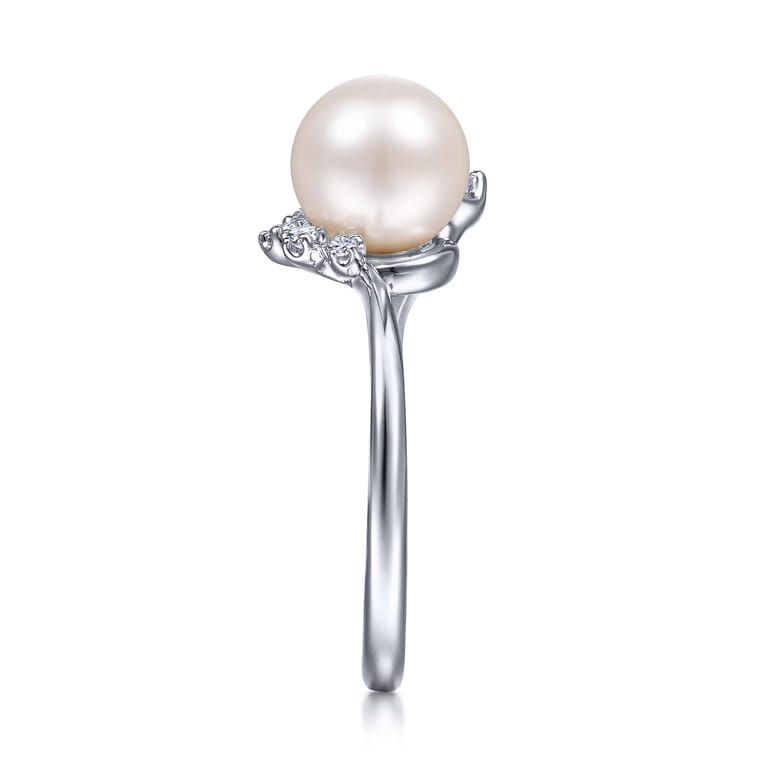 14K White Gold Pearl Ring with Diamond Accent - 0.21 ct - Shot 4
