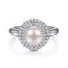 14K White Gold Pearl Ring with Diamond Double Halo - 0.3 ct