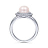14K White Gold Pearl Ring with Diamond Double Halo - 0.3 ct