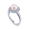 14K White Gold Pearl Ring with Diamond Double Halo - 0.3 ct