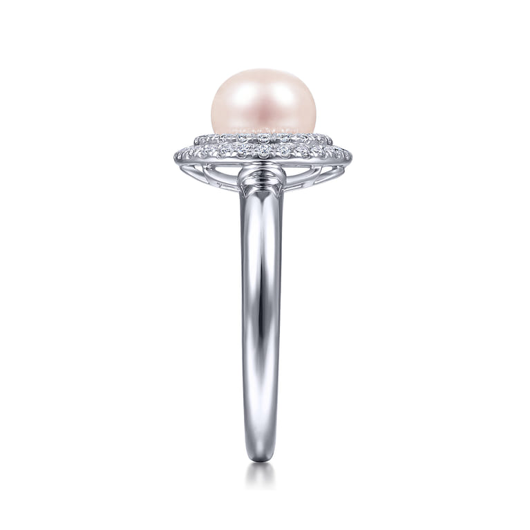 14K White Gold Pearl Ring with Diamond Double Halo - 0.3 ct - Shot 4