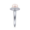 14K White Gold Pearl Ring with Diamond Double Halo - 0.3 ct