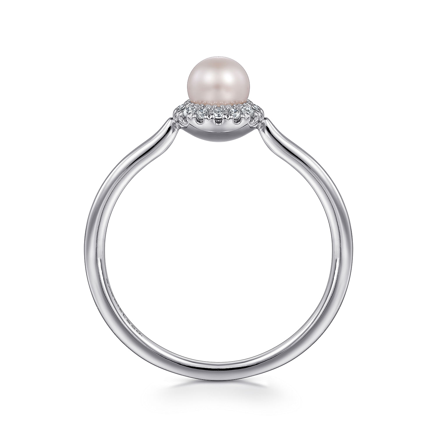 14K White Gold Pearl Ring with Diamond Halo