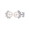 14K White Gold Pearl Stud Earrings with Diamond Accents - 0.18 ct