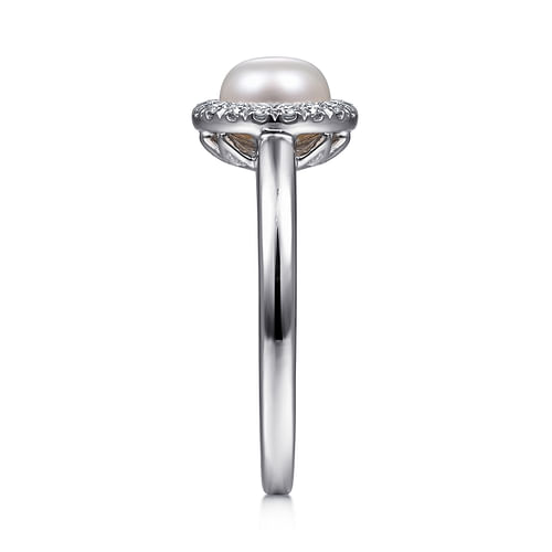 14K White Gold Pearl and Diamond Halo Ring - 0.14 ct - Shot 3