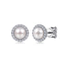 14K White Gold Pearl and Diamond Halo Stud Earrings - 0.25 ct