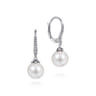 14K White Gold Pearl and Diamond Leverback Earrings - 0.14 ct