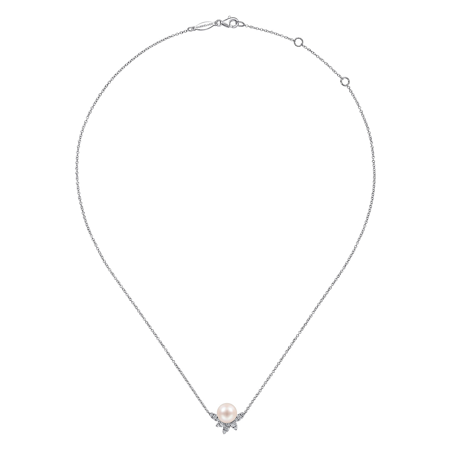 14K White Gold Pearl and Diamond Necklace - 0.2 ct - Shot 2
