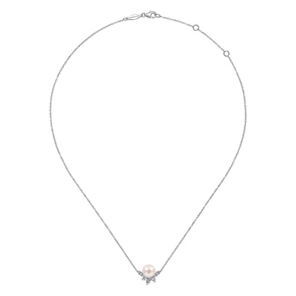 14K White Gold Pearl and Diamond Necklace