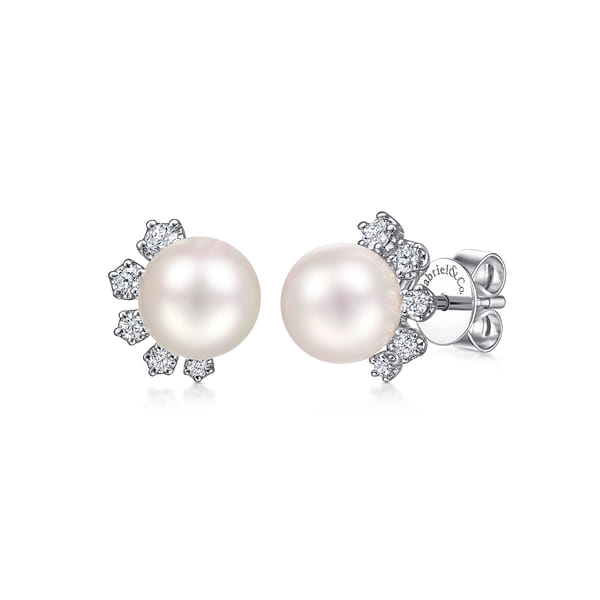 White Gold Pearl and Diamond Stud Earrings
