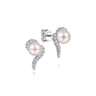 14K White Gold Pearl and Diamond Stud Earrings - 0.3 ct