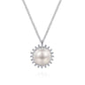 14K White Gold Pearl with Diamond Halo Pendant Necklace - 0.2 ct