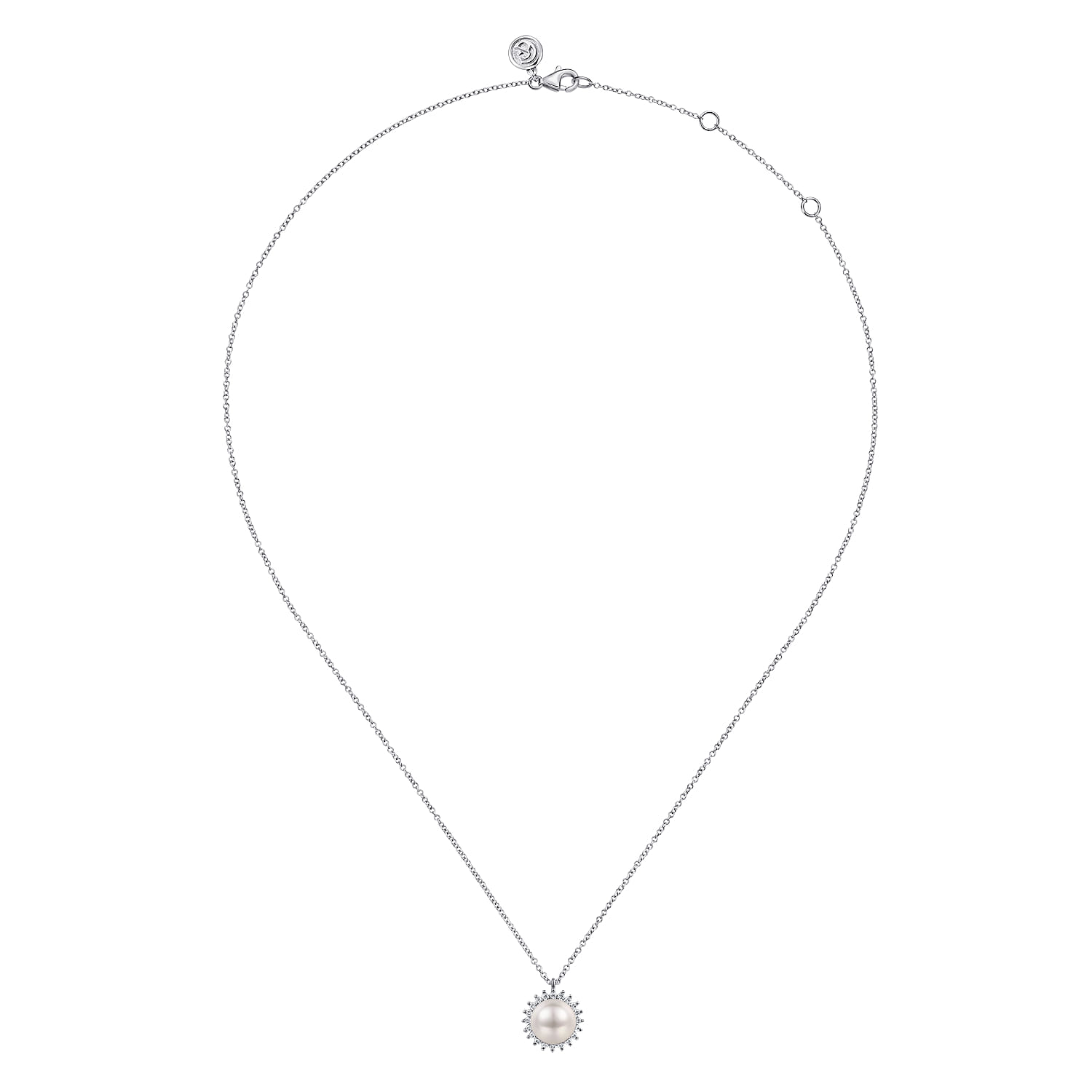14K White Gold Pearl with Diamond Halo Pendant Necklace - 0.2 ct - Shot 2
