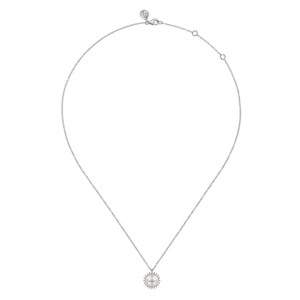 14K White Gold Pearl with Diamond Halo Pendant Necklace