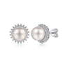 14K White Gold Pearl with Diamond Halo Stud Earrings - 0.4 ct