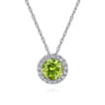 14K White Gold Peridot and Diamond Halo Pendant Necklace - 0.07 ct