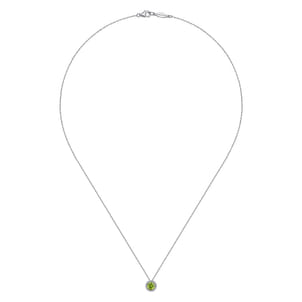 14K White Gold Peridot and Diamond Halo Pendant Necklace