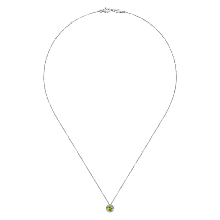 14K White Gold Peridot and Diamond Halo Pendant Necklace - 0.07 ct - Shot 2