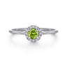 14K White Gold Peridot and Diamond Halo Promise Ring - 0.06 ct