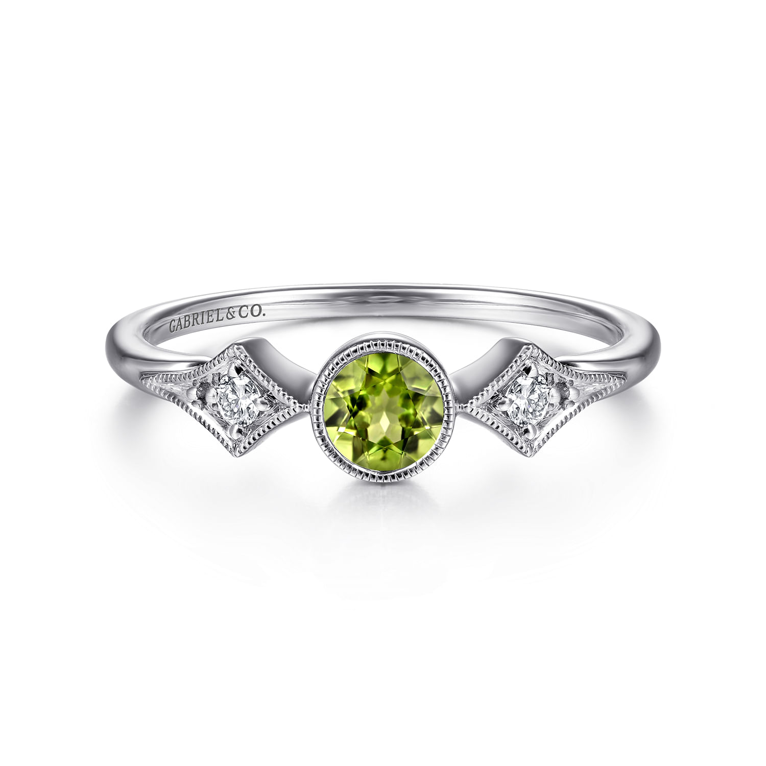 14K White Gold Peridot and Diamond Ring