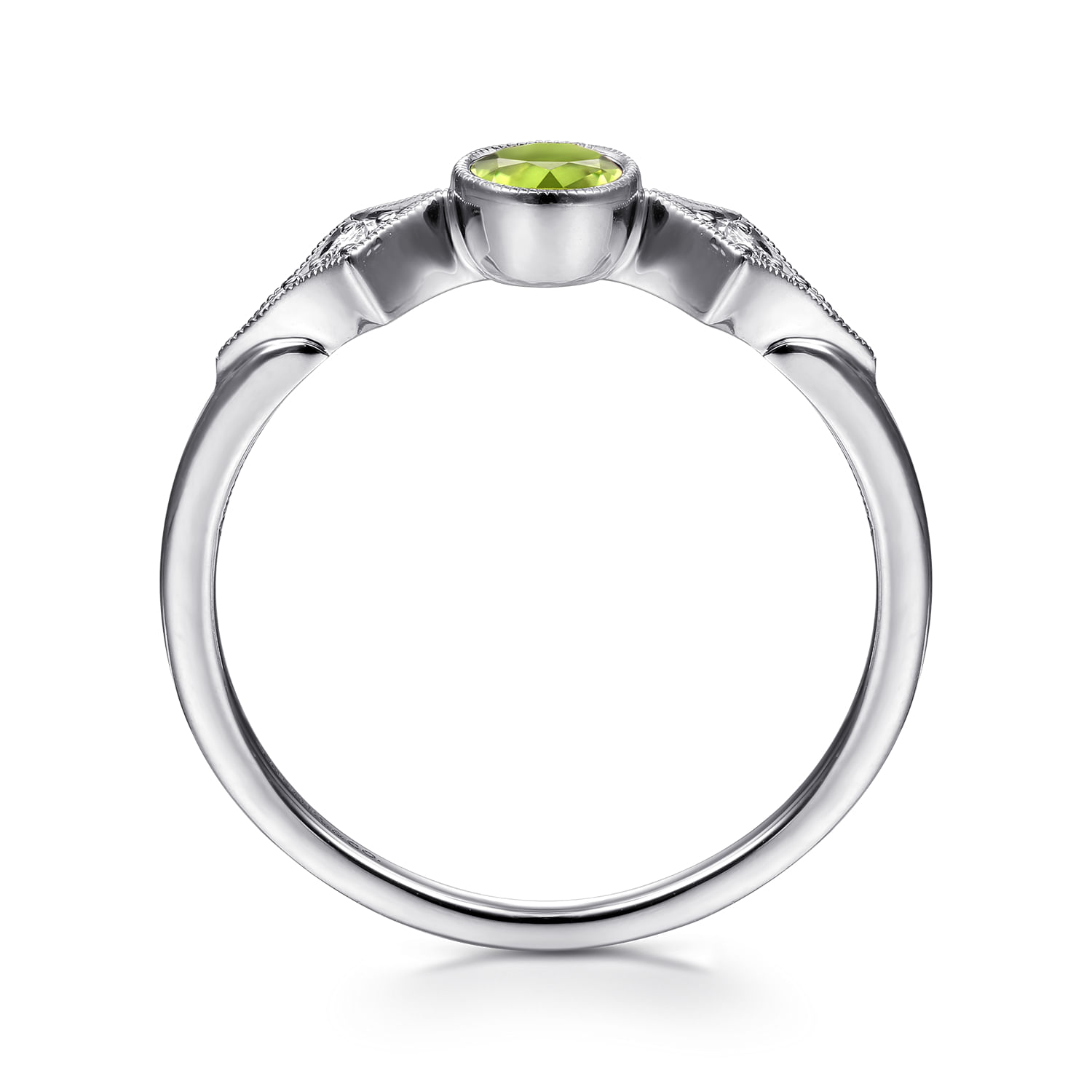14K White Gold Peridot and Diamond Ring